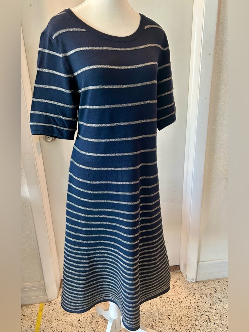 Tommy Hilfiger Navy and Silver Striped Dress